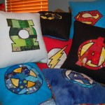 set of 7 quilted superhero pillows